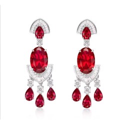 Original Oval Symmetry Red Diamond Feng Shui Art Jewelry Set