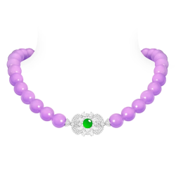 100% Handmade Energy Art Jewelry Jade of Imperial Violet Beads Diamond EN Jade Necklace