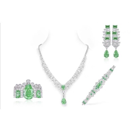 Original Glacier Green Paraiba Note Feng Shui Art Jewelry Set