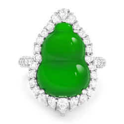 100% Handmade Energy Art Ring Jewelry Jade of Generous Imperial Green Cucurbit Diamond Art EN Jade Ring