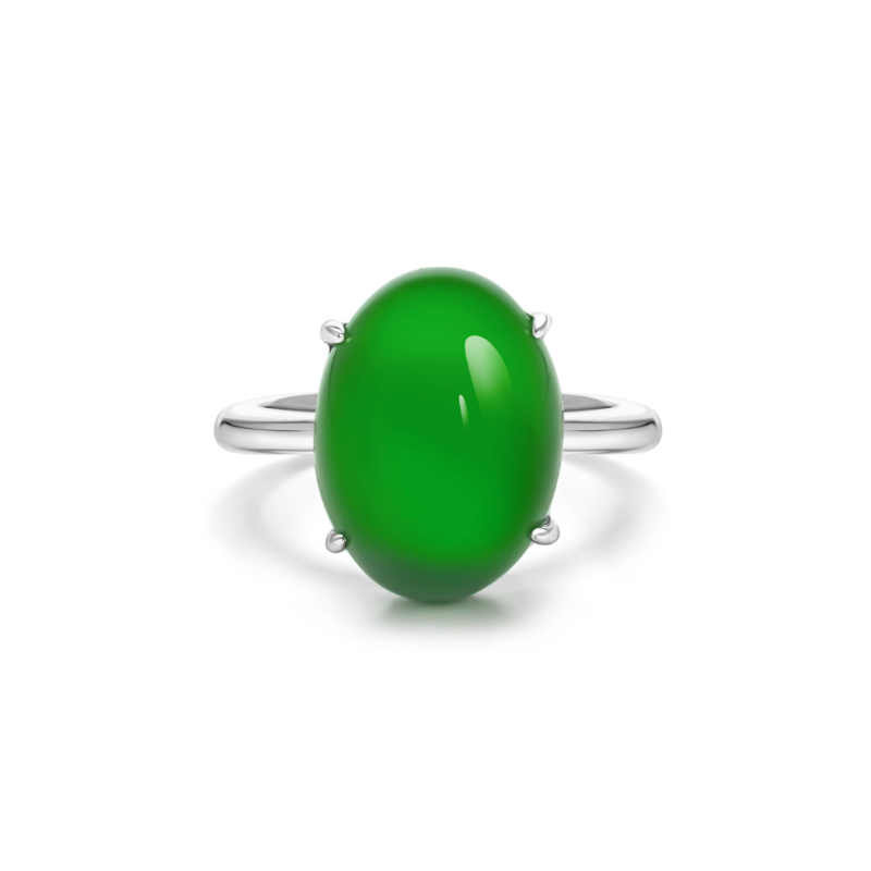 100% Handmade Energy Art Ring Jewelry Jade of Imperial Green Plain Egg Oriental Art EN Jade Ring