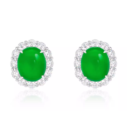 100% Handmade Energy Art Earbob Jewelry Jade of Imperial Green Oval in Diamond Art EN Jade Earrings