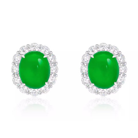 Jade Earring Health & Life Harmony Energy Protection of Imperial Green Oval in Diamond Energy Healing Jade Earring