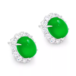 Jade Earring Health & Life Harmony Energy Protection of Imperial Green Oval in Diamond Energy Healing Jade Earring