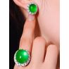 Jade Earring Health & Life Harmony Energy Protection of Imperial Green Oval in Diamond Energy Healing Jade Earring