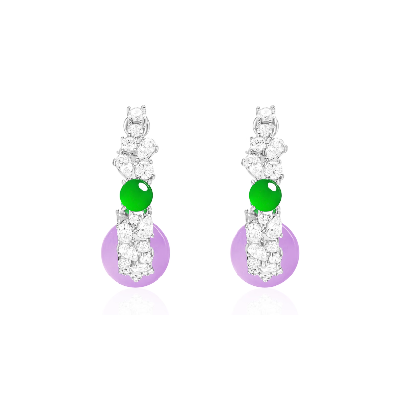 Jade Earring Health & Life Harmony Energy Protection of Imperial Violet in Green Beads Energy Healing Jade Earring