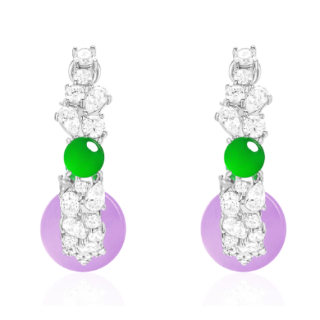 Jade Earring Health & Life Harmony Energy Protection of Imperial Violet in Green Beads Energy Healing Jade Earring