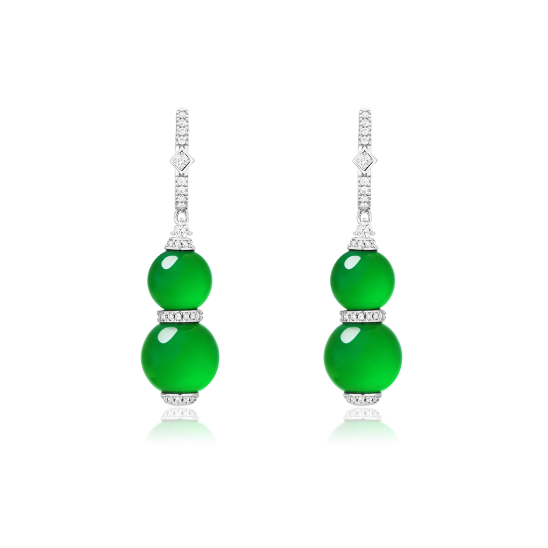 Jade Earring Health & Life Harmony Energy Protection of Oriental Beauty Green Cucurbit Energy Healing Jade Earring