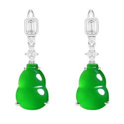 100% Handmade Energy Art Earbob Jewelry Jade of Oriental Beauty Decent Green Cucurbit Art EN Jade Earrings