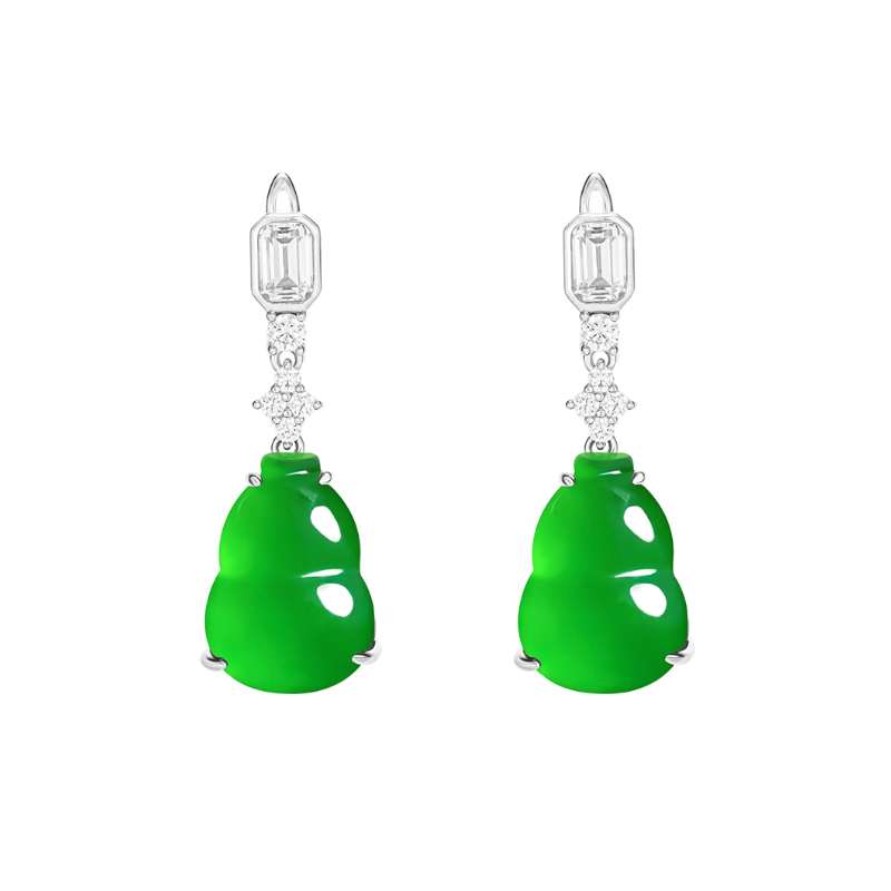 Jade Earring Health & Life Harmony Energy Protection of Oriental Beauty Decent Green Cucurbit Energy Healing Jade Earring