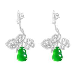 100% Handmade Energy Art Earbob Jewelry Jade of National Style Green Cucurbit Diamond Art EN Jade Earrings