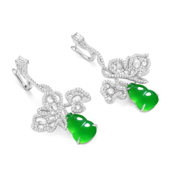 Jade Earring Health & Life Harmony Energy Protection of National Style Green Cucurbit Diamond Energy Healing Jade Earring