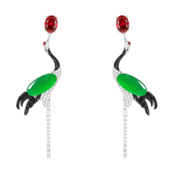 100% Handmade Energy Art Earbob Jewelry Jade of Crane Design Red Diamond Art EN Jade Earrings