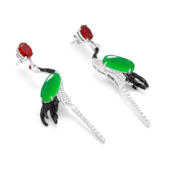 Jade Earring Health & Life Harmony Energy Protection of Crane Design Red Diamond Energy Healing Jade Earring