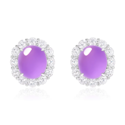 Jade Earring Health & Life Harmony Energy Protection of Imperial Purple Oval Diamond Energy Healing Jade Earring