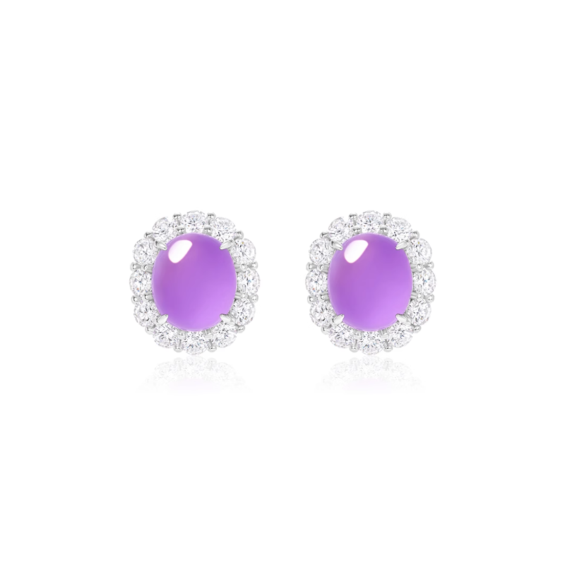 Jade Earring Health & Life Harmony Energy Protection of Imperial Purple Oval Diamond Energy Healing Jade Earring