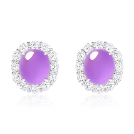 Jade Earring Health & Life Harmony Energy Protection of Imperial Purple Oval Diamond Energy Healing Jade Earring