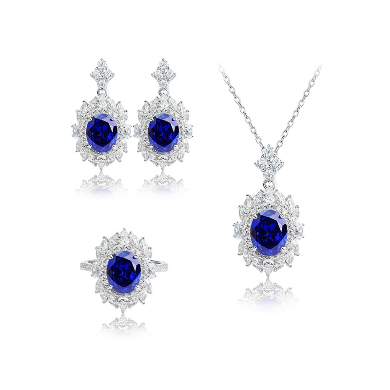 Oriental Energy Blessing for Oval Cut Diana Sapphire Diamond Energy Healing Art Jewelry Set