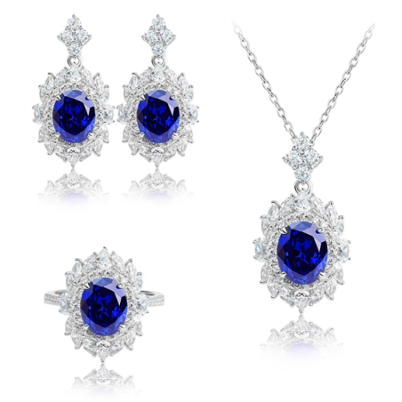 Oriental Energy Blessing for Oval Cut Diana Sapphire Diamond Energy Healing Art Jewelry Set