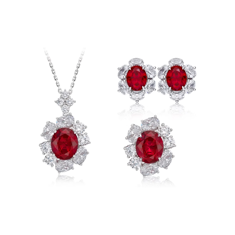 Oriental Energy Blessing for Oval Cut Diana Ruby Diamond Energy Healing Art Jewelry Set