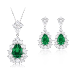 Oriental Energy Blessing for Teardrop Emerald Diamond Energy Healing Art Jewelry Set