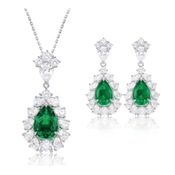 Oriental Energy Blessing for Teardrop Emerald Diamond Energy Healing Art Jewelry Set