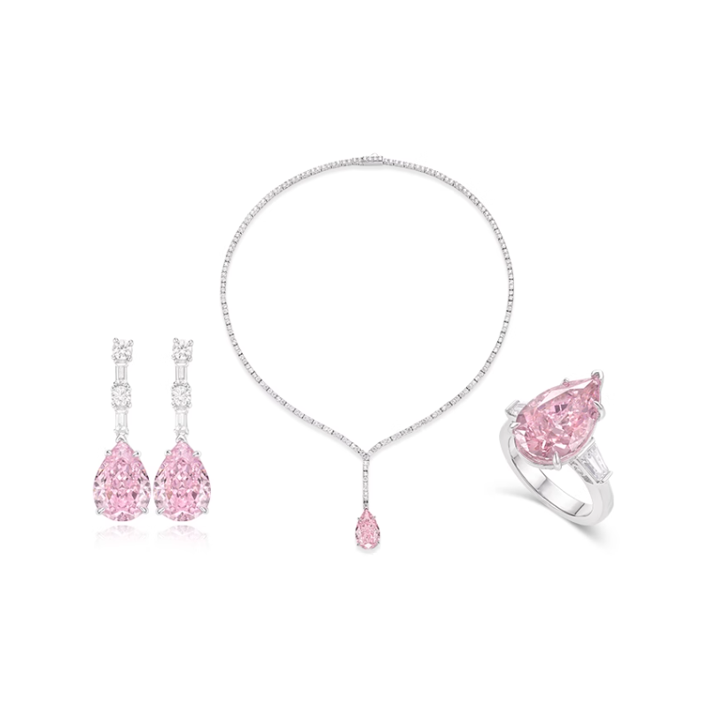 Oriental Energy Blessing for Pear Shape Cherry Pink Diamond Energy Healing Art Jewelry Set