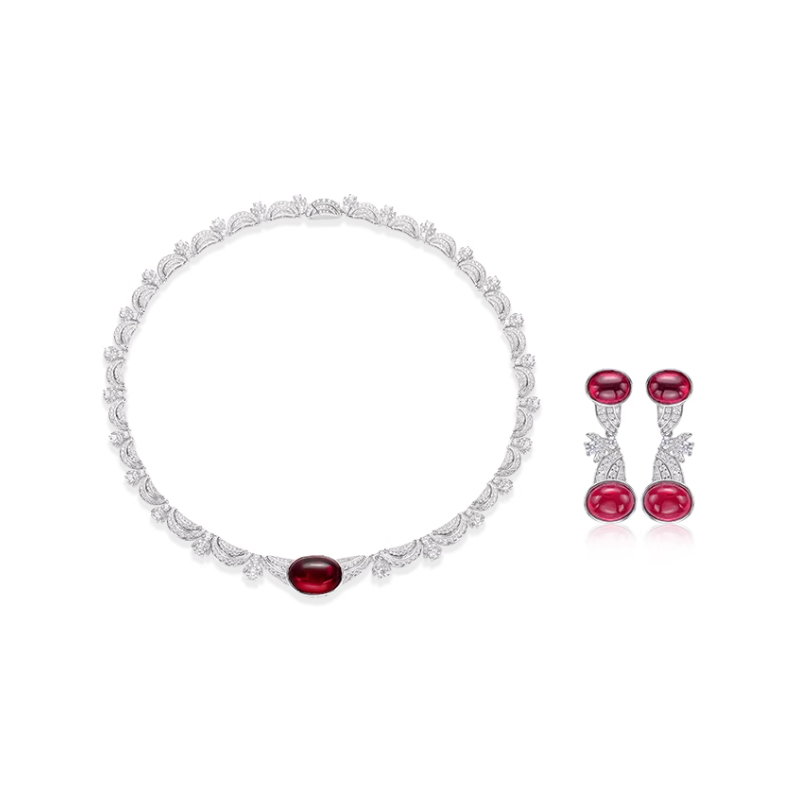 Oriental Energy Blessing for Dream Oval Ruby Diamond Energy Healing Art Jewelry Set