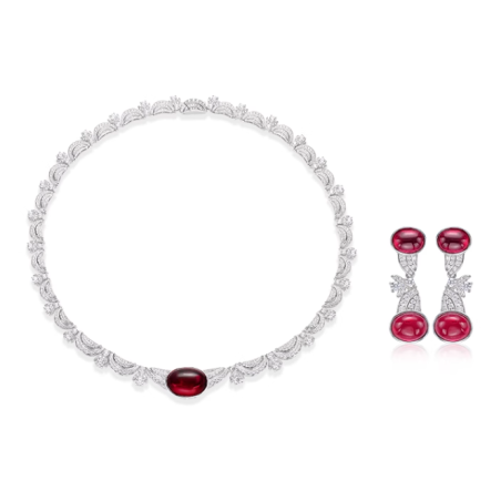 Oriental Energy Blessing for Dream Oval Ruby Diamond Energy Healing Art Jewelry Set