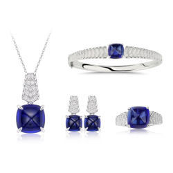 Oriental Energy Blessing for Sugar Tower Cut Sapphire Diamond Energy Healing Art Jewelry Set