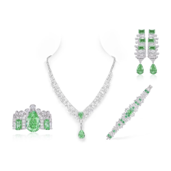 Oriental Energy Blessing for Green Paraiba Note Diamond Energy Healing Art Jewelry Set