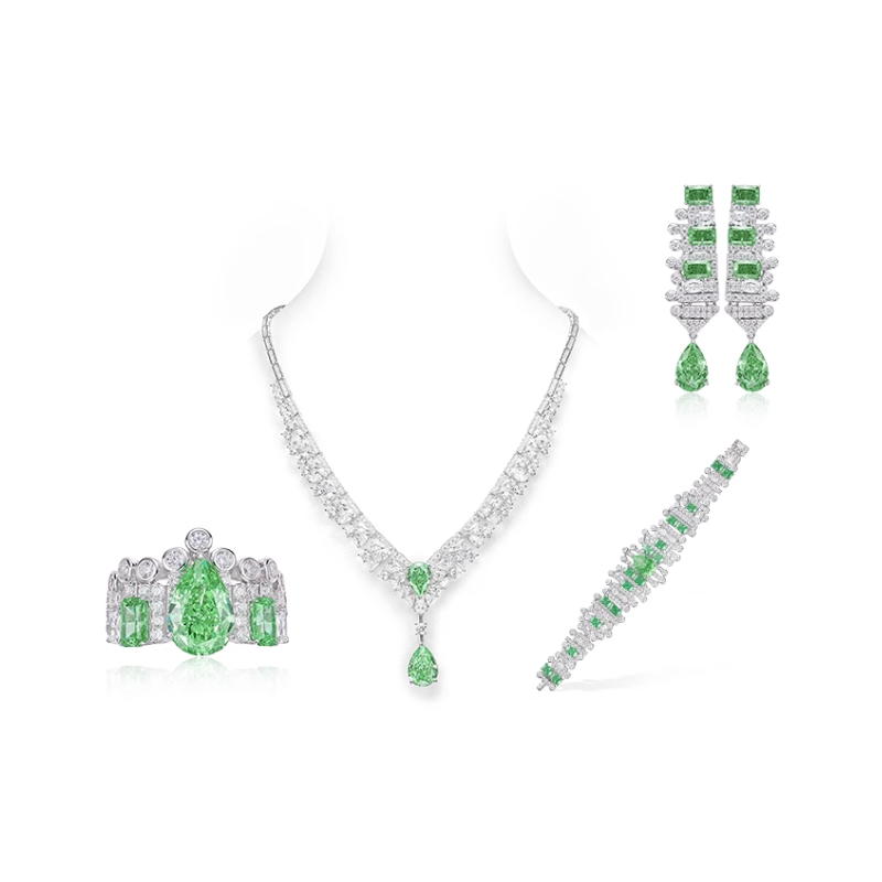 Oriental Energy Blessing for Green Paraiba Note Diamond Energy Healing Art Jewelry Set