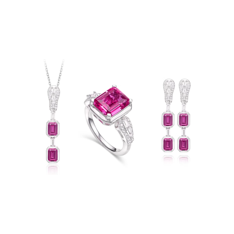 Oriental Energy Blessing for Rose Red Square Diamond Energy Healing Art Jewelry Set