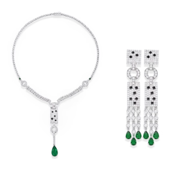 Oriental Energy Blessing for Pear Shape Emerald Diamond Energy Healing Art Jewelry Set