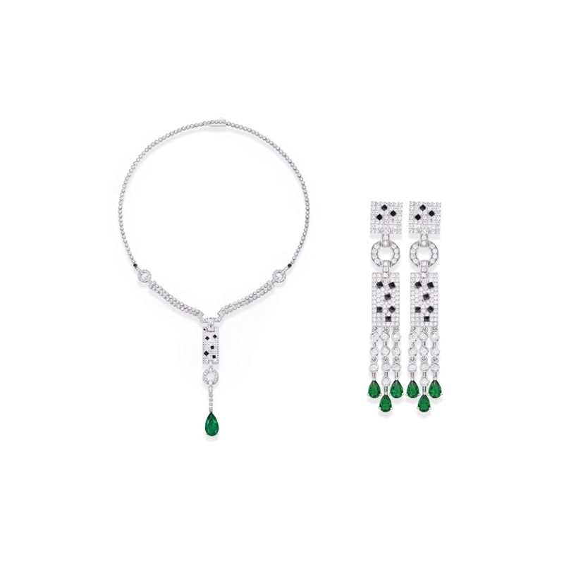 Oriental Energy Blessing for Pear Shape Emerald Diamond Energy Healing Art Jewelry Set