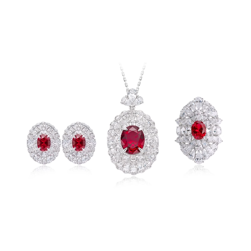 Oriental Energy Blessing for Ancient Oval Ruby Diamond Energy Healing Art Jewelry Set