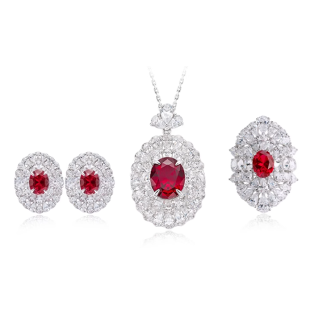 Oriental Energy Blessing for Ancient Oval Ruby Diamond Energy Healing Art Jewelry Set