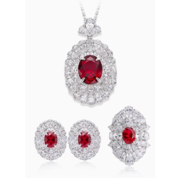 Oriental Energy Blessing for Ancient Oval Ruby Diamond Energy Healing Art Jewelry Set