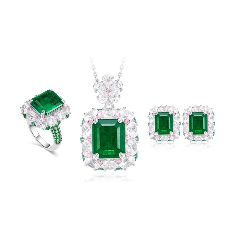 Oriental Energy Blessing for Senior Emerald Diamond Energy Healing Art Jewelry Set