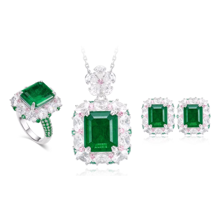 Oriental Energy Blessing for Senior Emerald Diamond Energy Healing Art Jewelry Set