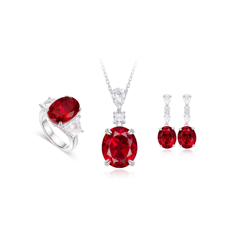 Oriental Energy Blessing for Simple Ruby Oval Diamond Energy Healing Art Jewelry Set