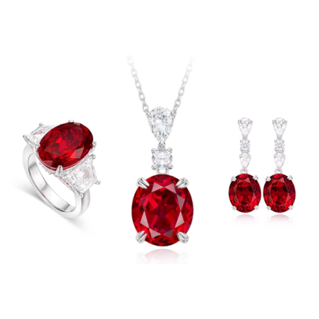 Oriental Energy Blessing for Simple Ruby Oval Diamond Energy Healing Art Jewelry Set