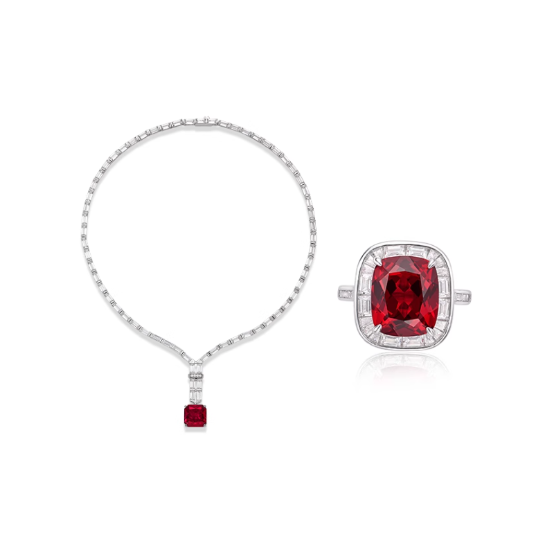 Oriental Energy Blessing for Fashion Ruby Diamond Energy Healing Art Jewelry Set