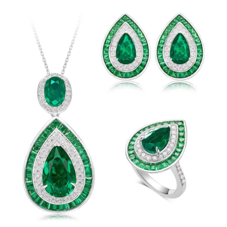 Oriental Energy Blessing for Teardrop New Emerald Diamond Energy Healing Art Jewelry Set