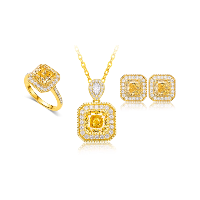 Oriental Energy Blessing for Fancy Square Yellow Diamond Energy Healing Art Jewelry Set