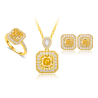 Oriental Energy Blessing for Fancy Square Yellow Diamond Energy Healing Art Jewelry Set