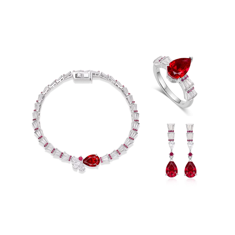 Oriental Energy Blessing for Teardrop Design Ruby Diamond Energy Healing Art Jewelry Set