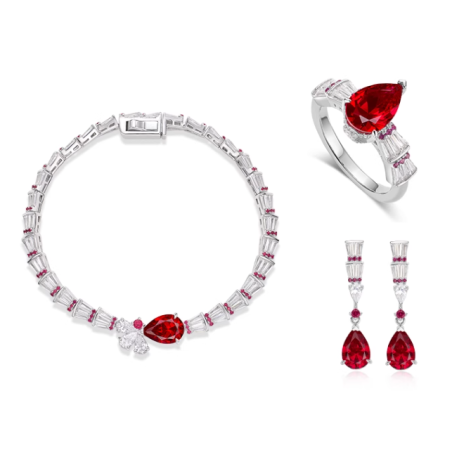 Oriental Energy Blessing for Teardrop Design Ruby Diamond Energy Healing Art Jewelry Set