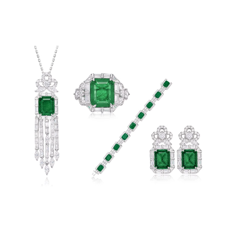 Oriental Energy Blessing for Square Tassel Emerlad Diamond Energy Healing Art Jewelry Set