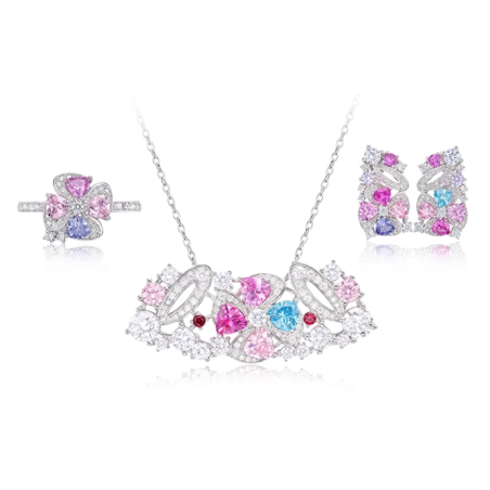 Oriental Energy Blessing for Colorful Floral Diamond Energy Healing Art Jewelry Set